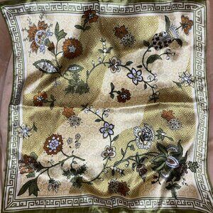 Vintage Manlio Bonetti Yellow and Green Floral Silk Square Scarf